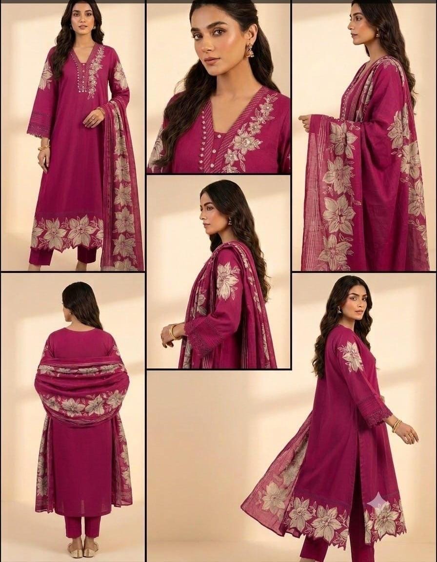 Vastraa Gulaab kurta — crimson cotton with beige floral hand embroidery