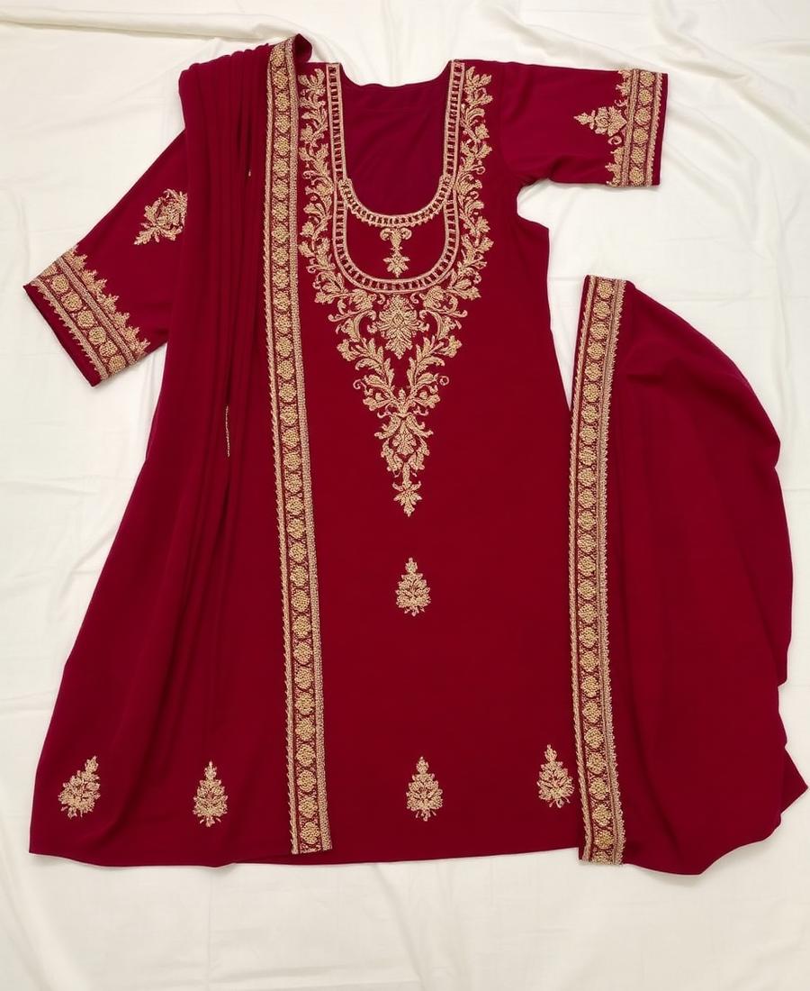 Maroon Zari Kurta Set